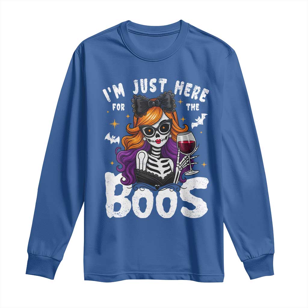 Funny Skull Halloween Long Sleeve Shirt I Am Just Here For The Boos Skeleton Party Girl - Wonder Print Shop