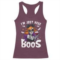 Funny Skull Halloween Racerback Tank Top I Am Just Here For The Boos Skeleton Party Girl - Wonder Print Shop