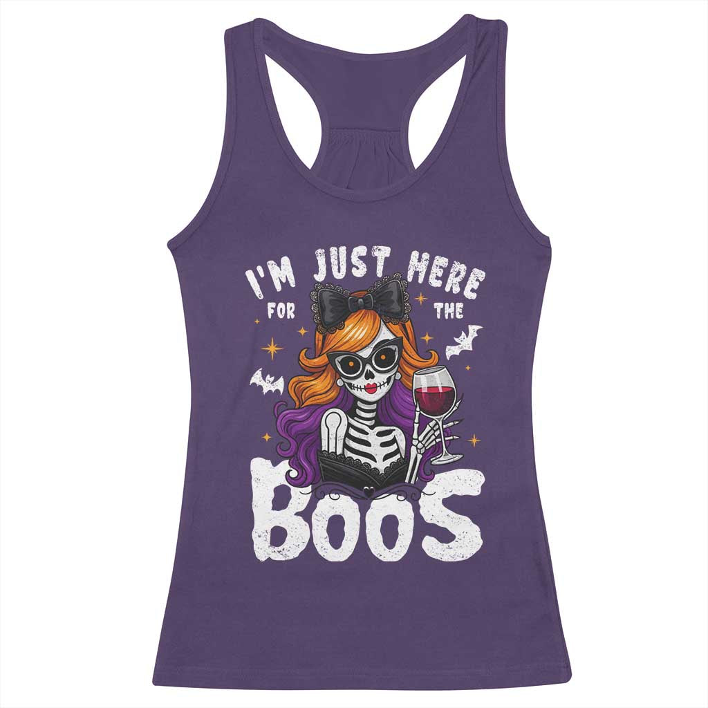 Funny Skull Halloween Racerback Tank Top I Am Just Here For The Boos Skeleton Party Girl - Wonder Print Shop
