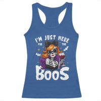 Funny Skull Halloween Racerback Tank Top I Am Just Here For The Boos Skeleton Party Girl - Wonder Print Shop