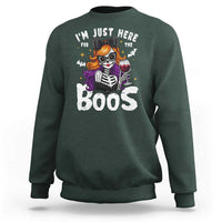 Funny Skull Halloween Sweatshirt I Am Just Here For The Boos Skeleton Party Girl - Wonder Print Shop