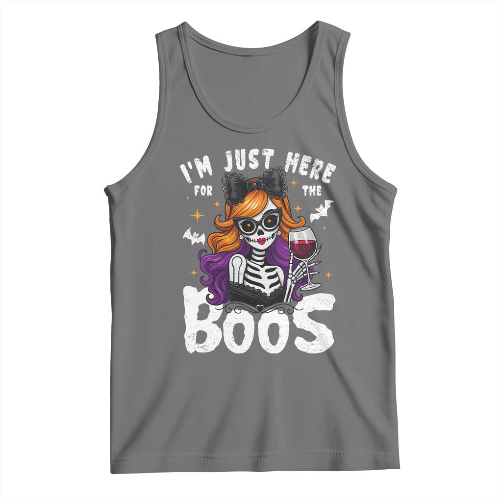 Funny Skull Halloween Tank Top I Am Just Here For The Boos Skeleton Party Girl - Wonder Print Shop