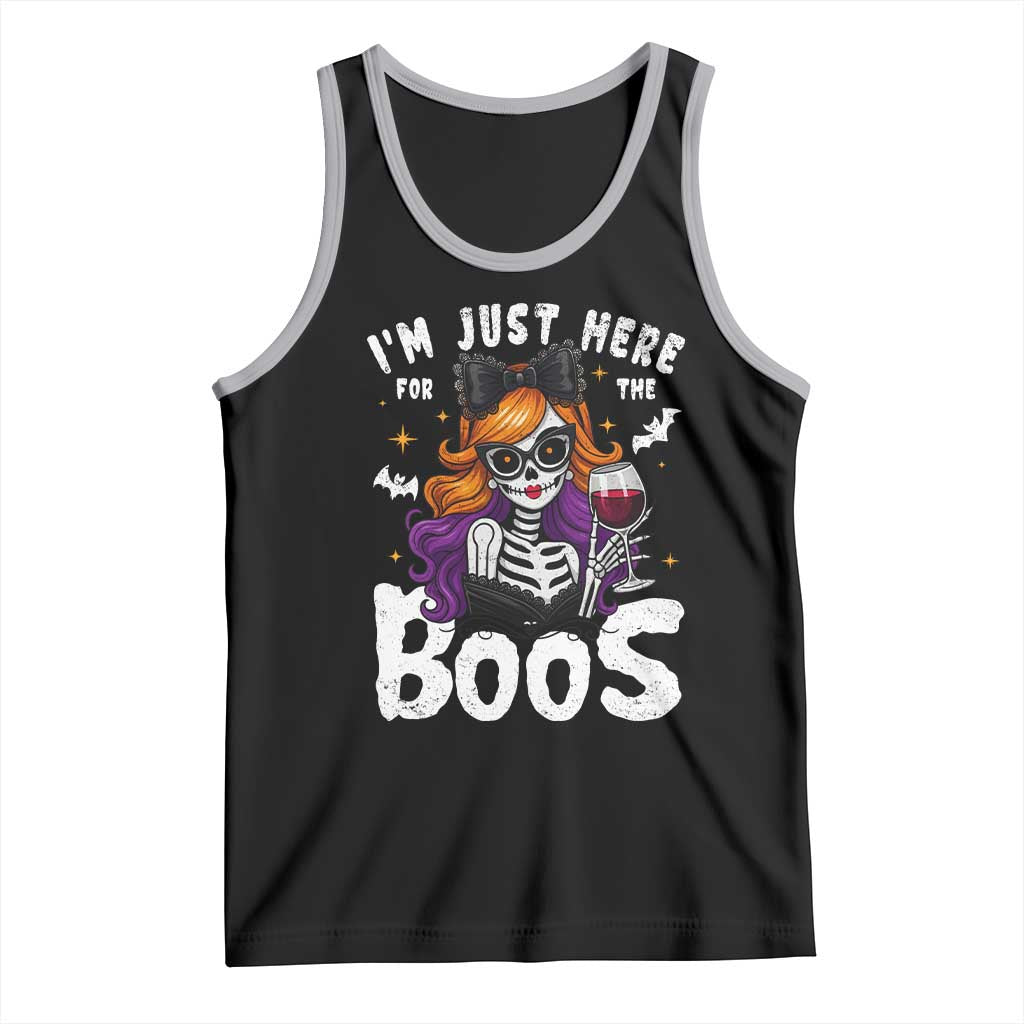 Funny Skull Halloween Tank Top I Am Just Here For The Boos Skeleton Party Girl - Wonder Print Shop