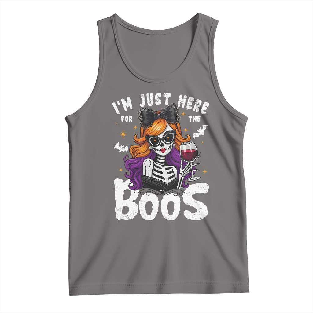 Funny Skull Halloween Tank Top I Am Just Here For The Boos Skeleton Party Girl - Wonder Print Shop