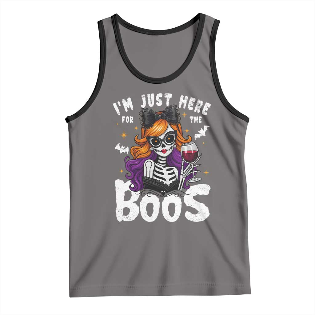 Funny Skull Halloween Tank Top I Am Just Here For The Boos Skeleton Party Girl - Wonder Print Shop