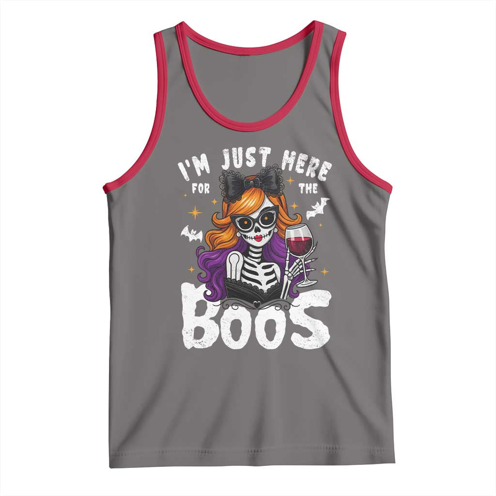Funny Skull Halloween Tank Top I Am Just Here For The Boos Skeleton Party Girl - Wonder Print Shop