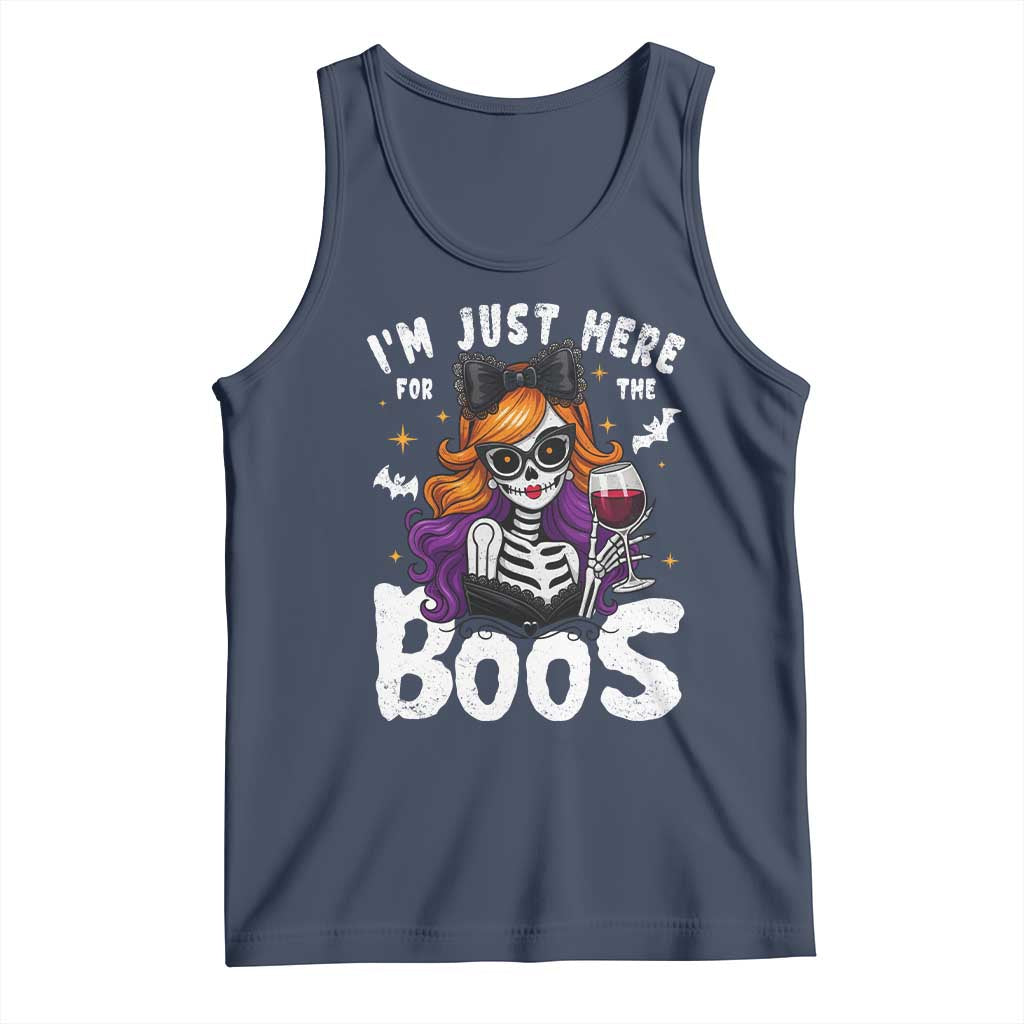 Funny Skull Halloween Tank Top I Am Just Here For The Boos Skeleton Party Girl - Wonder Print Shop