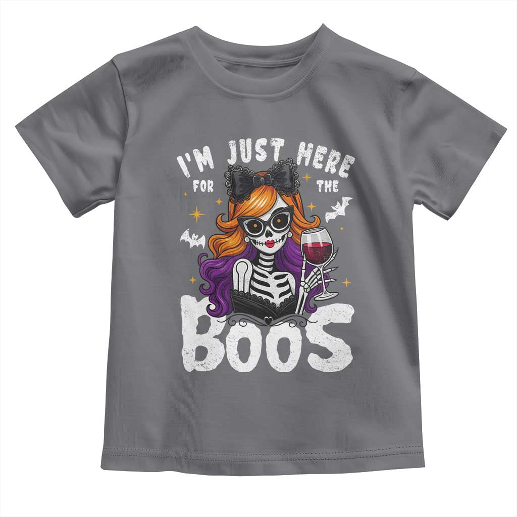 Funny Skull Halloween Toddler T Shirt I Am Just Here For The Boos Skeleton Party Girl - Wonder Print Shop