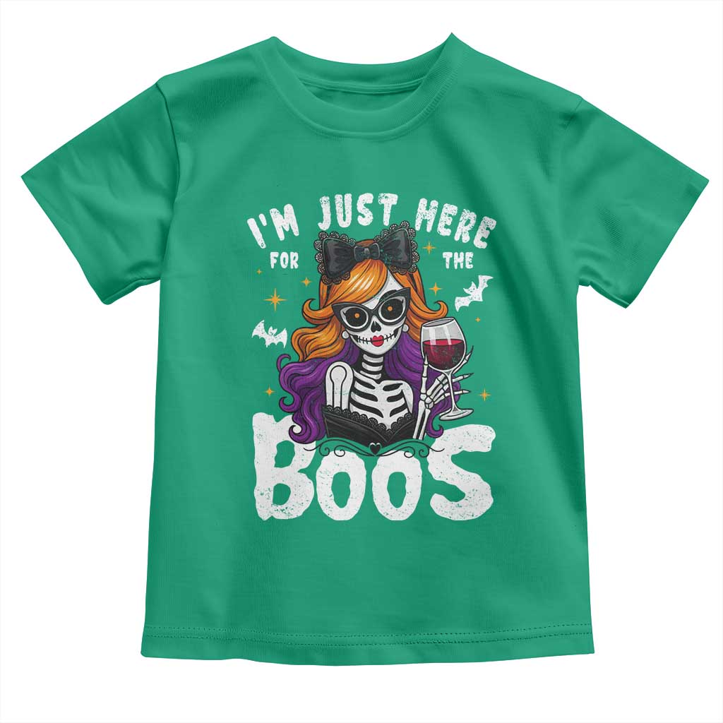 Funny Skull Halloween Toddler T Shirt I Am Just Here For The Boos Skeleton Party Girl - Wonder Print Shop