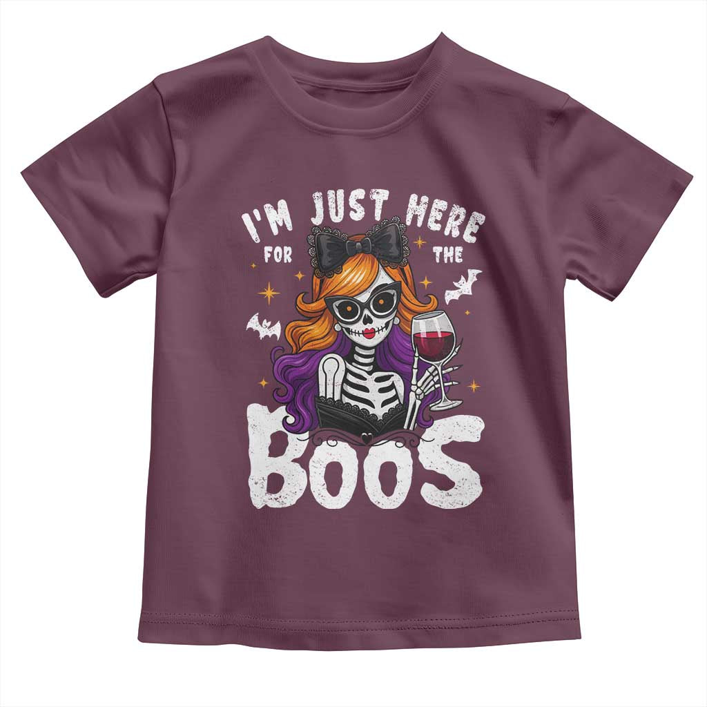 Funny Skull Halloween Toddler T Shirt I Am Just Here For The Boos Skeleton Party Girl - Wonder Print Shop