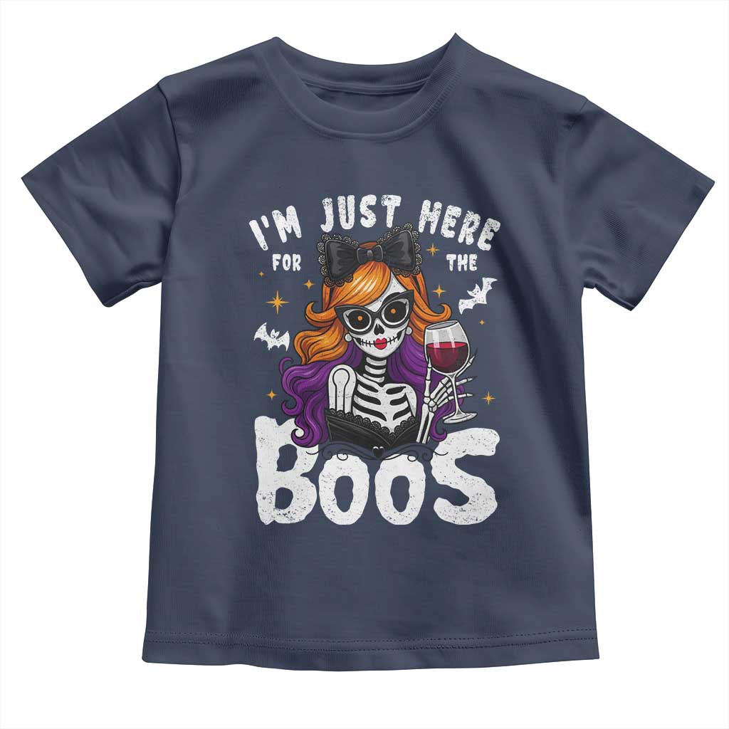 Funny Skull Halloween Toddler T Shirt I Am Just Here For The Boos Skeleton Party Girl - Wonder Print Shop