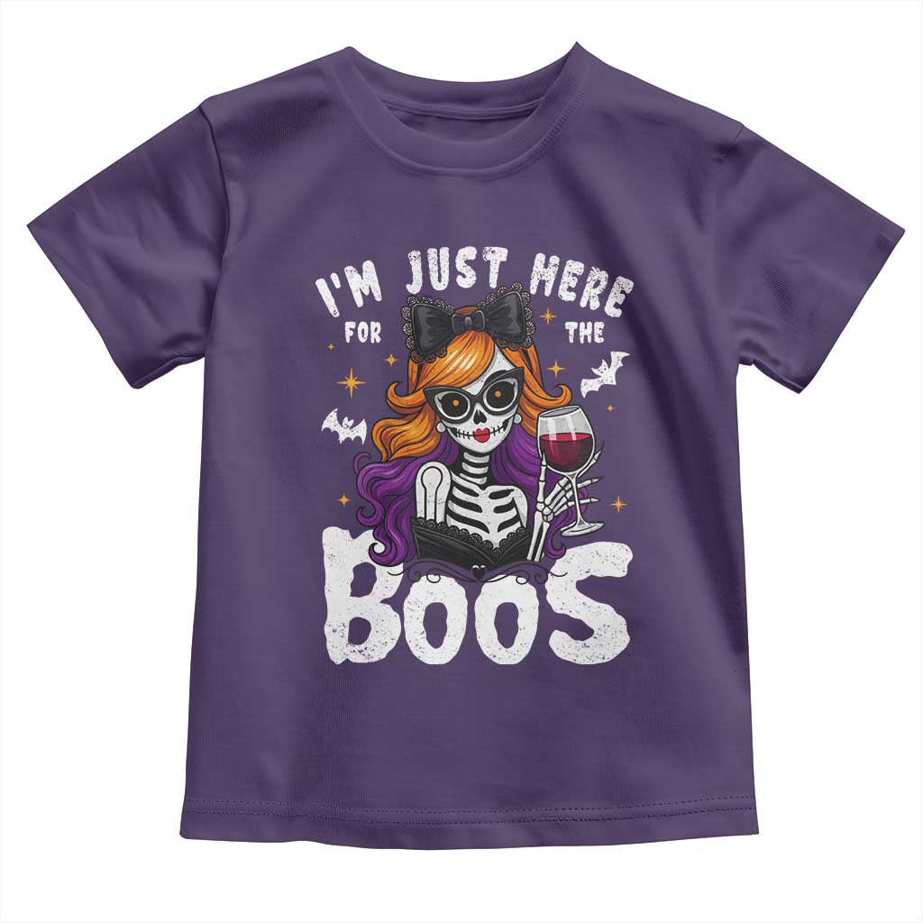 Funny Skull Halloween Toddler T Shirt I Am Just Here For The Boos Skeleton Party Girl - Wonder Print Shop