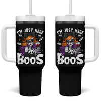Funny Skull Halloween Tumbler With Handle I Am Just Here For The Boos Skeleton Party Girl