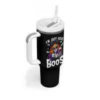 Funny Skull Halloween Tumbler With Handle I Am Just Here For The Boos Skeleton Party Girl