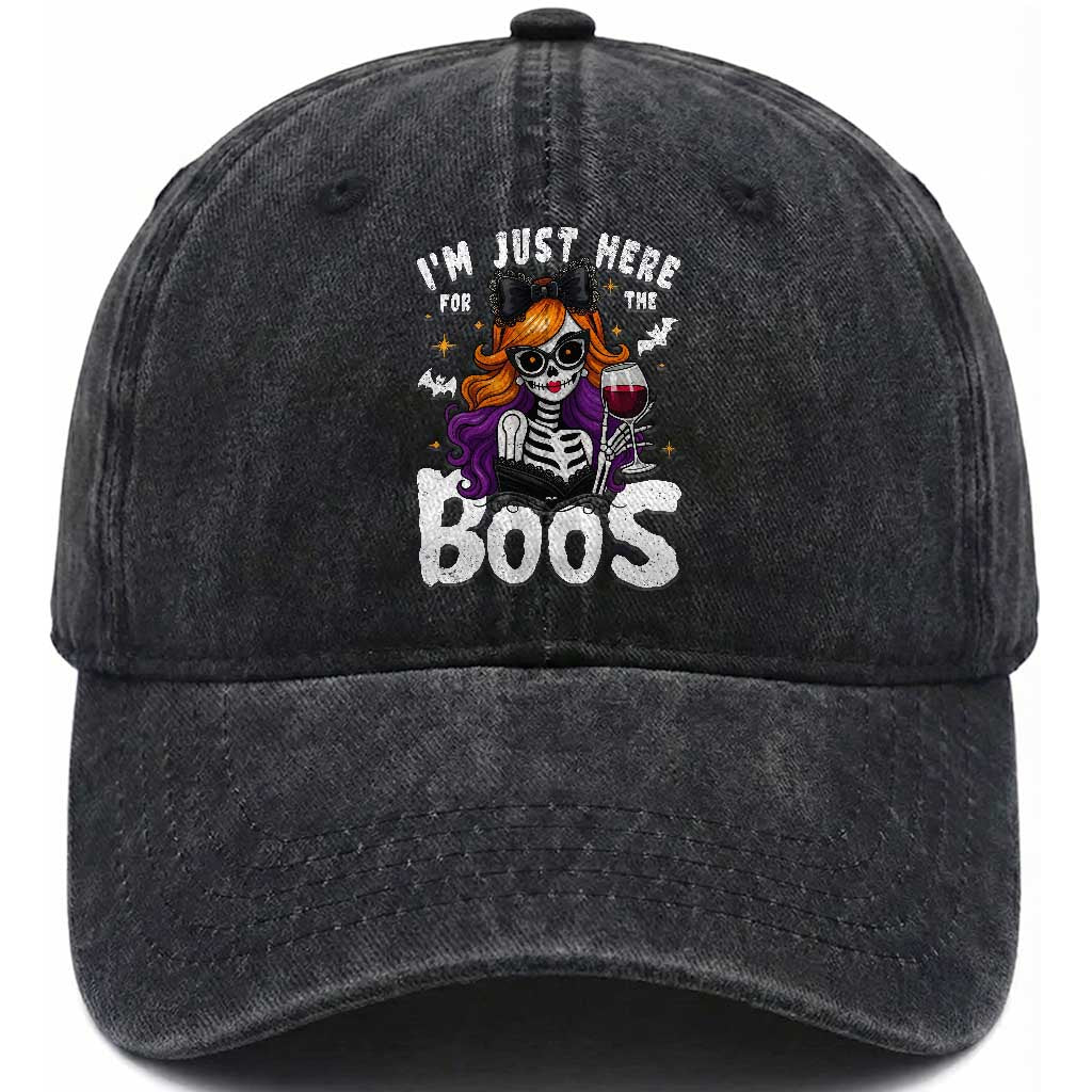Funny Skull Halloween Washed Cotton Baseball Cap I Am Just Here For The Boos Skeleton Party Girl