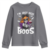 Funny Skull Halloween Youth Sweatshirt I Am Just Here For The Boos Skeleton Party Girl - Wonder Print Shop