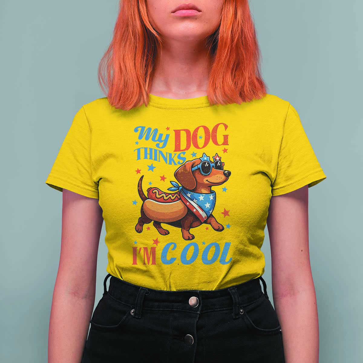 Funny Patriotic Dachshund T Shirt For Women My Dog Thinks I Am Cool USA Dog Lover - Wonder Print Shop