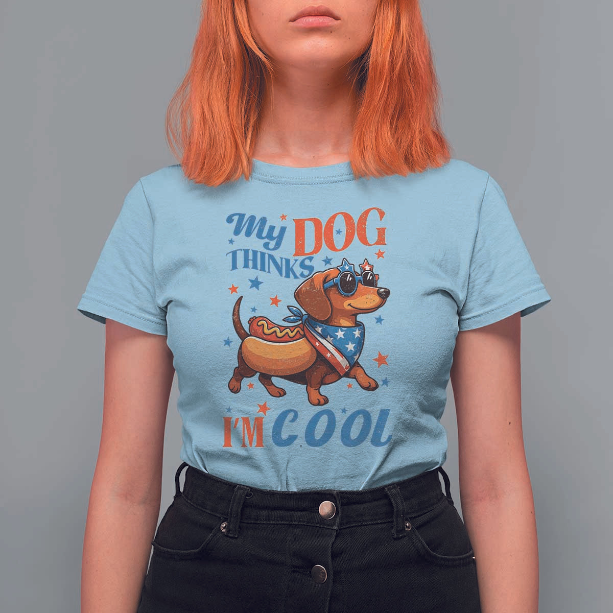 Funny Patriotic Dachshund T Shirt For Women My Dog Thinks I Am Cool USA Dog Lover - Wonder Print Shop