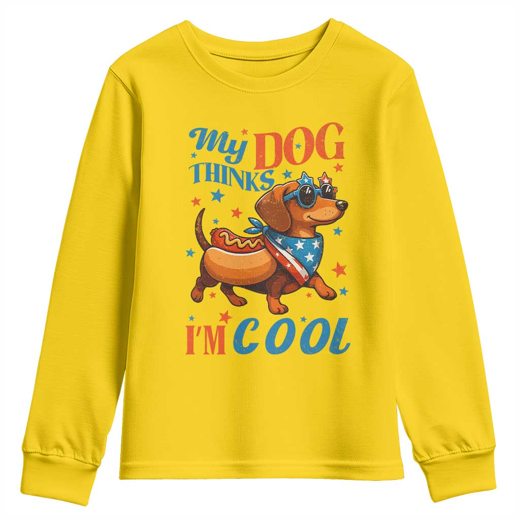 Funny Patriotic Dachshund Youth Sweatshirt My Dog Thinks I Am Cool USA Dog Lover - Wonder Print Shop