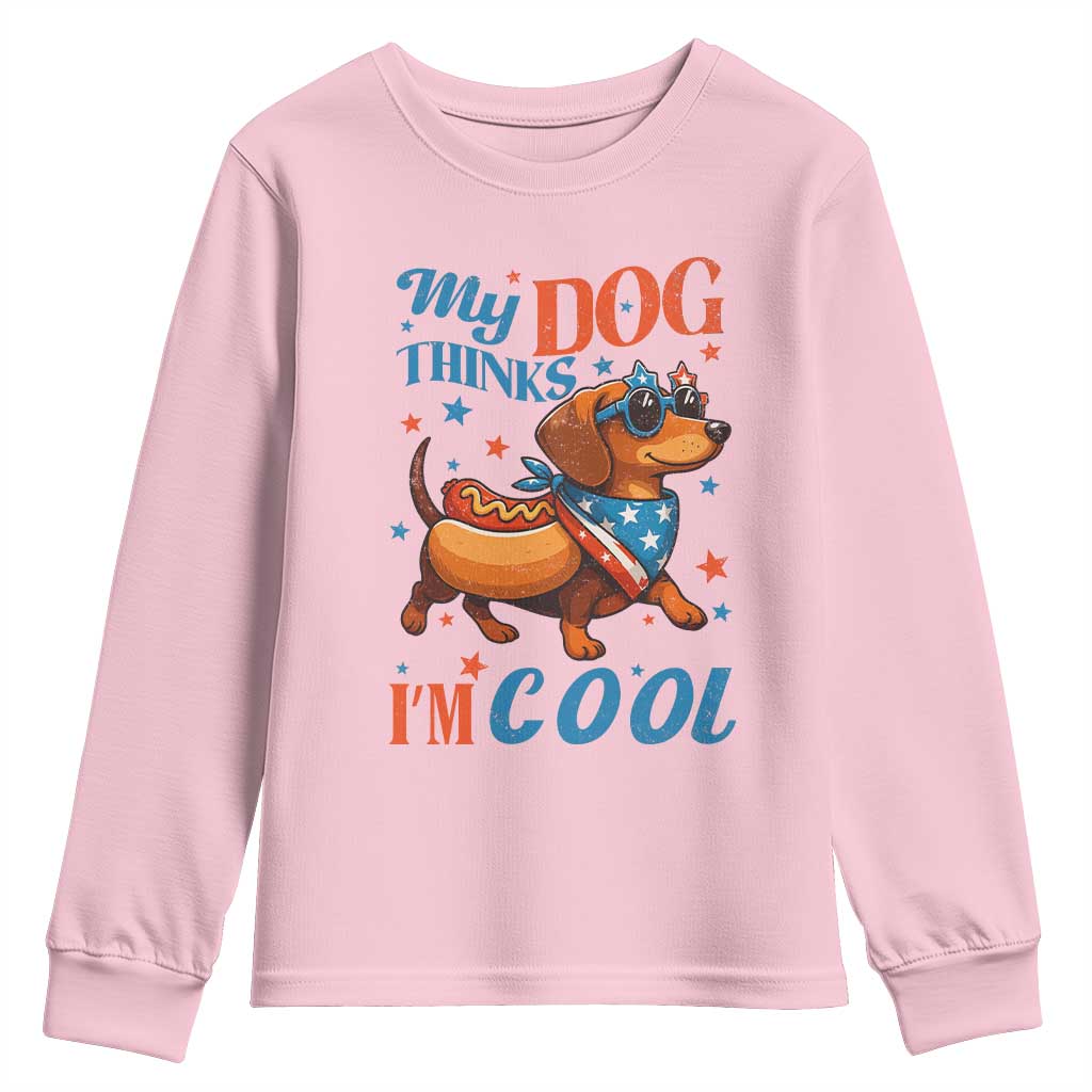 Funny Patriotic Dachshund Youth Sweatshirt My Dog Thinks I Am Cool USA Dog Lover - Wonder Print Shop