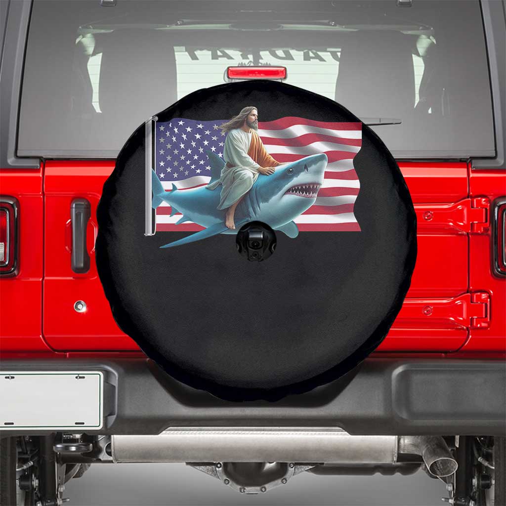 Funny Jesus Shark Spare Tire Cover Christian Patriotic American Flag Meme - Wonder Print Shop