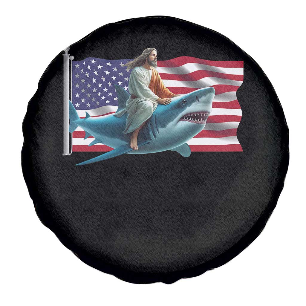 Funny Jesus Shark Spare Tire Cover Christian Patriotic American Flag Meme - Wonder Print Shop