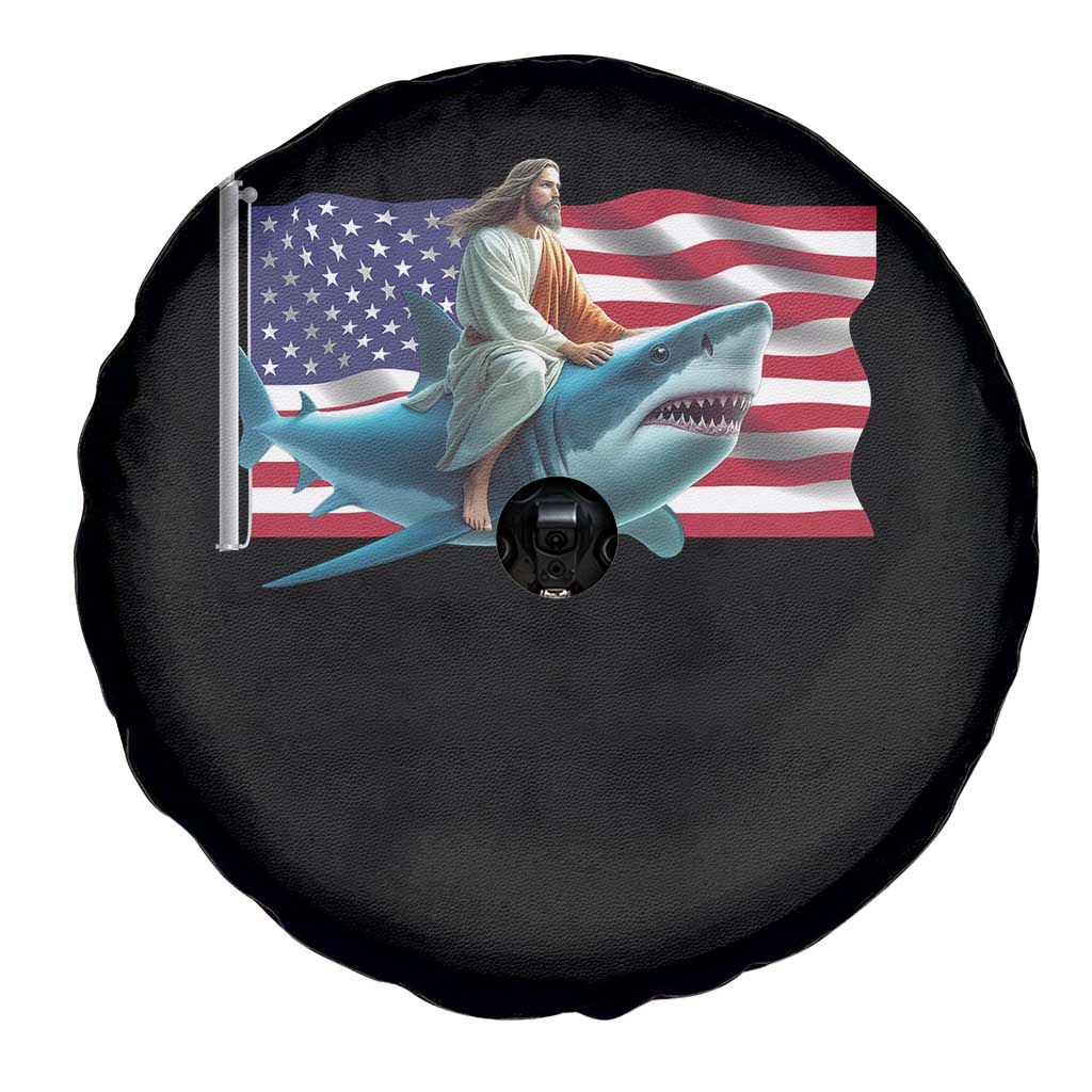 Funny Jesus Shark Spare Tire Cover Christian Patriotic American Flag Meme - Wonder Print Shop