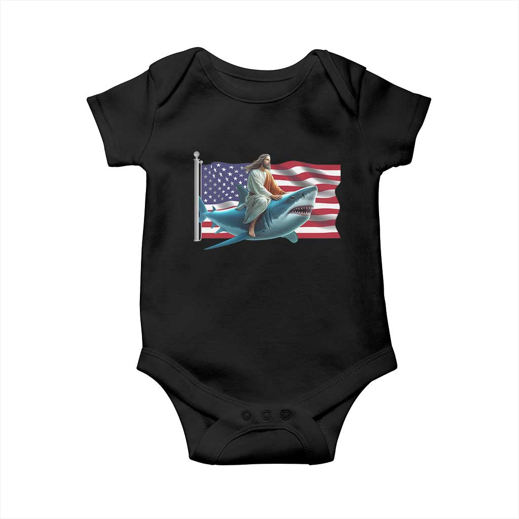 Funny Jesus Shark Baby Onesie Christian Patriotic American Flag Meme - Wonder Print Shop