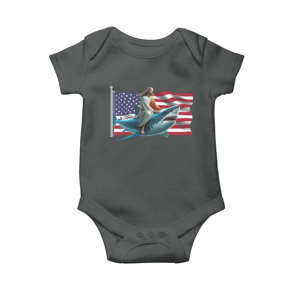Funny Jesus Shark Baby Onesie Christian Patriotic American Flag Meme - Wonder Print Shop