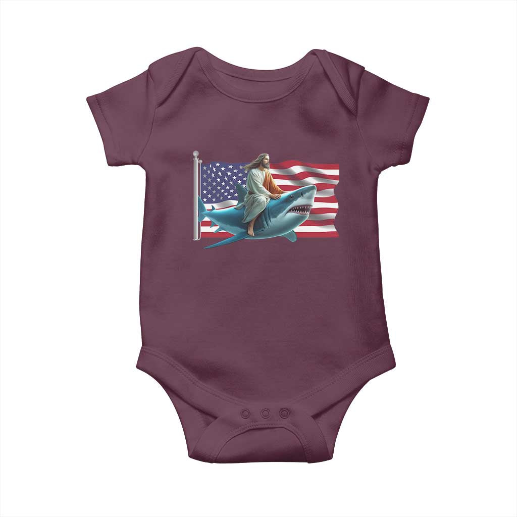 Funny Jesus Shark Baby Onesie Christian Patriotic American Flag Meme - Wonder Print Shop