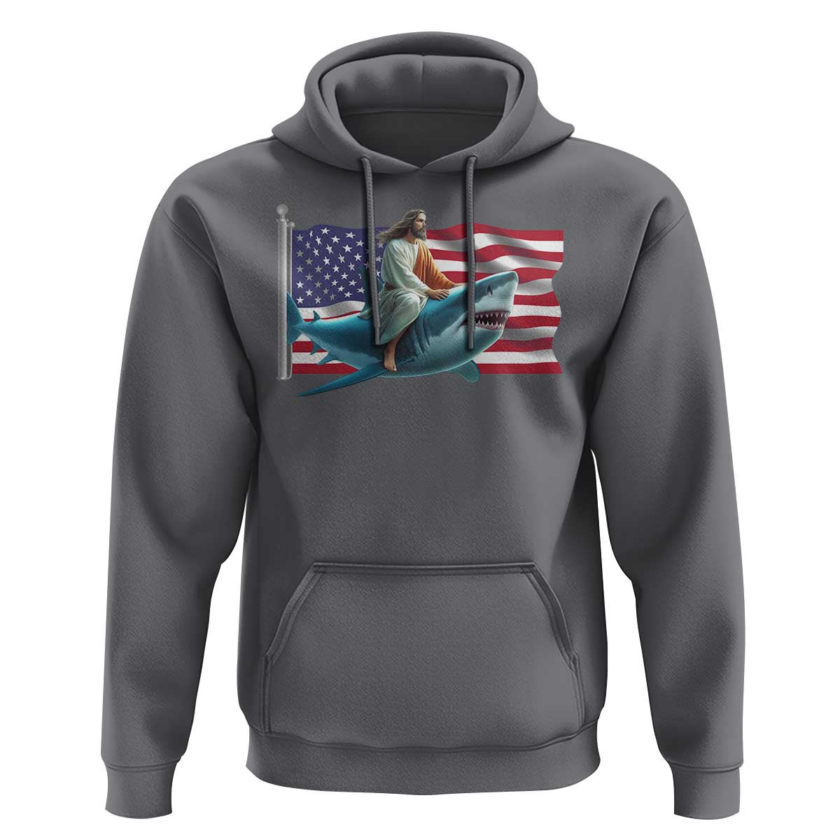 Funny Jesus Shark Hoodie Christian Patriotic American Flag Meme - Wonder Print Shop