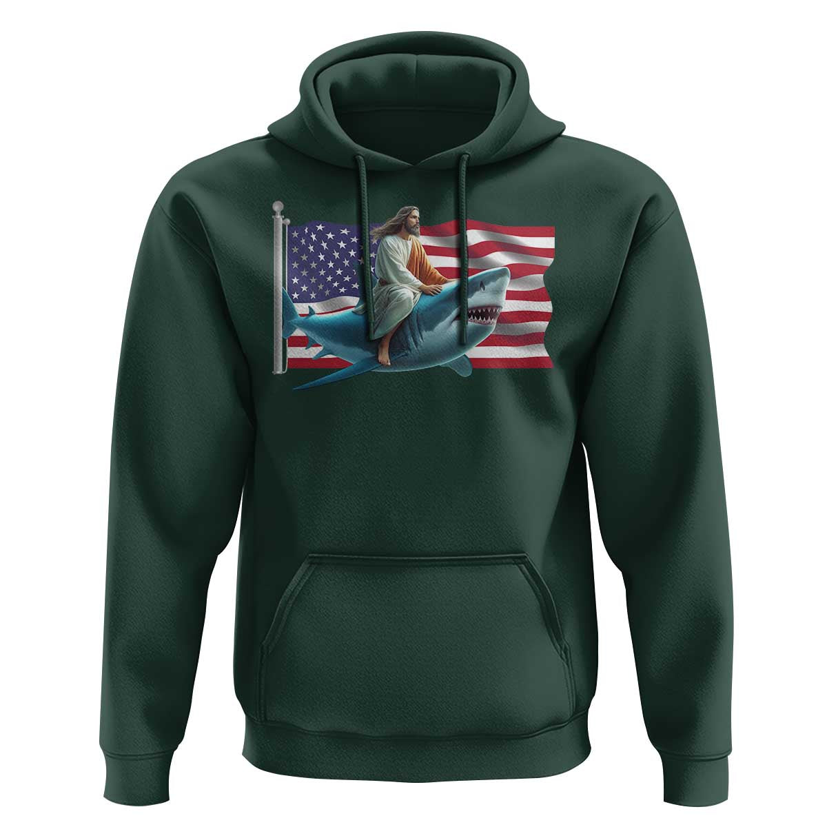 Funny Jesus Shark Hoodie Christian Patriotic American Flag Meme - Wonder Print Shop