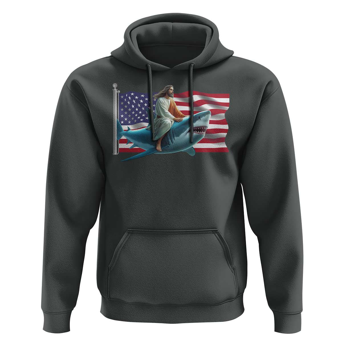 Funny Jesus Shark Hoodie Christian Patriotic American Flag Meme - Wonder Print Shop