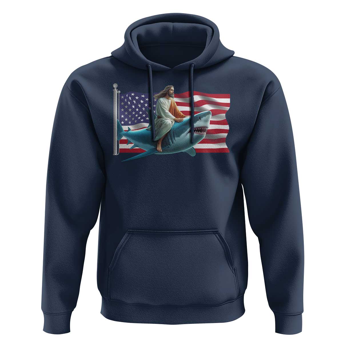 Funny Jesus Shark Hoodie Christian Patriotic American Flag Meme - Wonder Print Shop