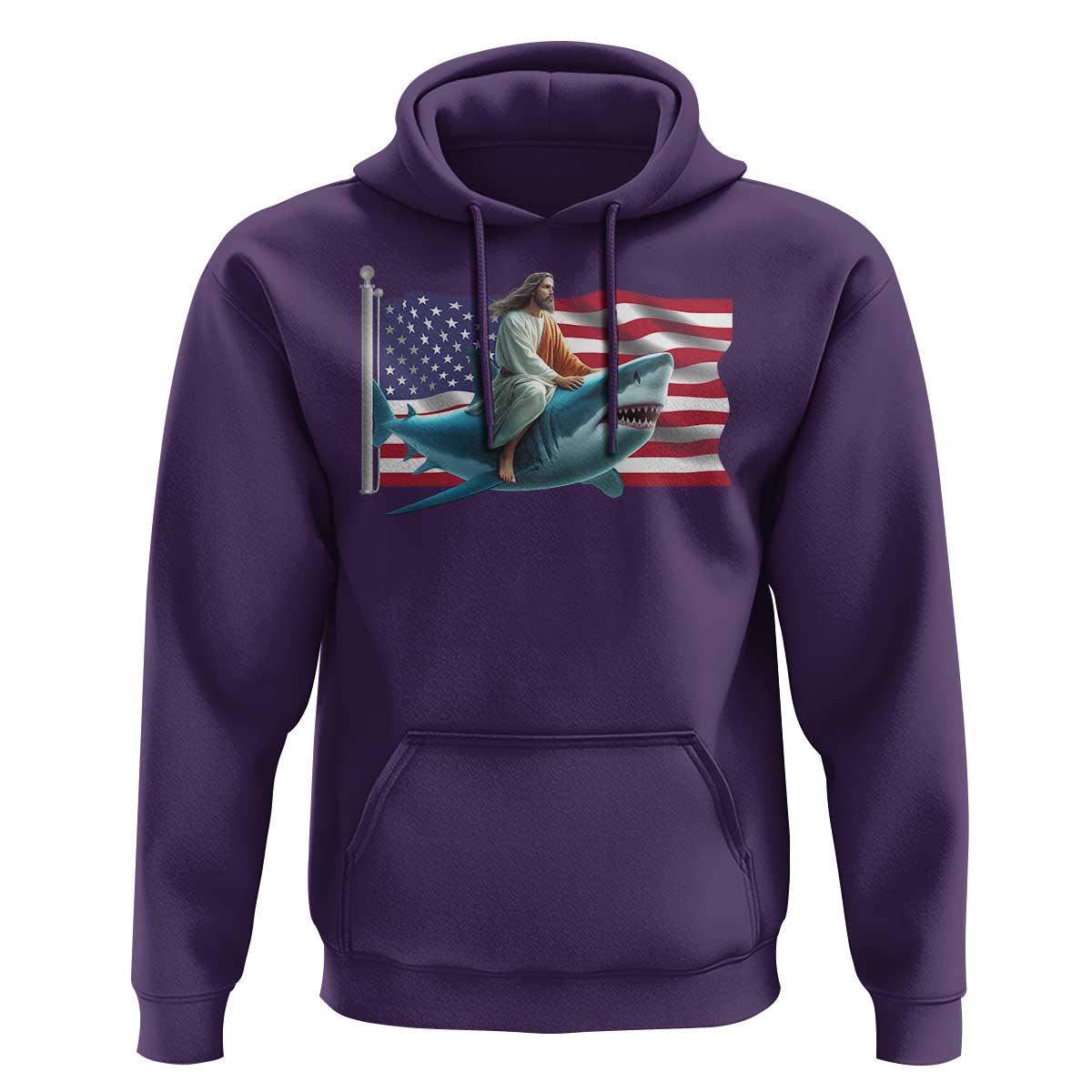 Funny Jesus Shark Hoodie Christian Patriotic American Flag Meme - Wonder Print Shop