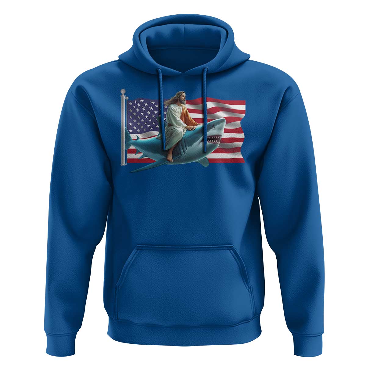 Funny Jesus Shark Hoodie Christian Patriotic American Flag Meme - Wonder Print Shop