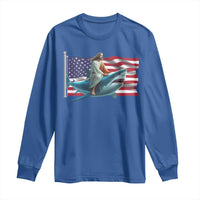Funny Jesus Shark Long Sleeve Shirt Christian Patriotic American Flag Meme - Wonder Print Shop