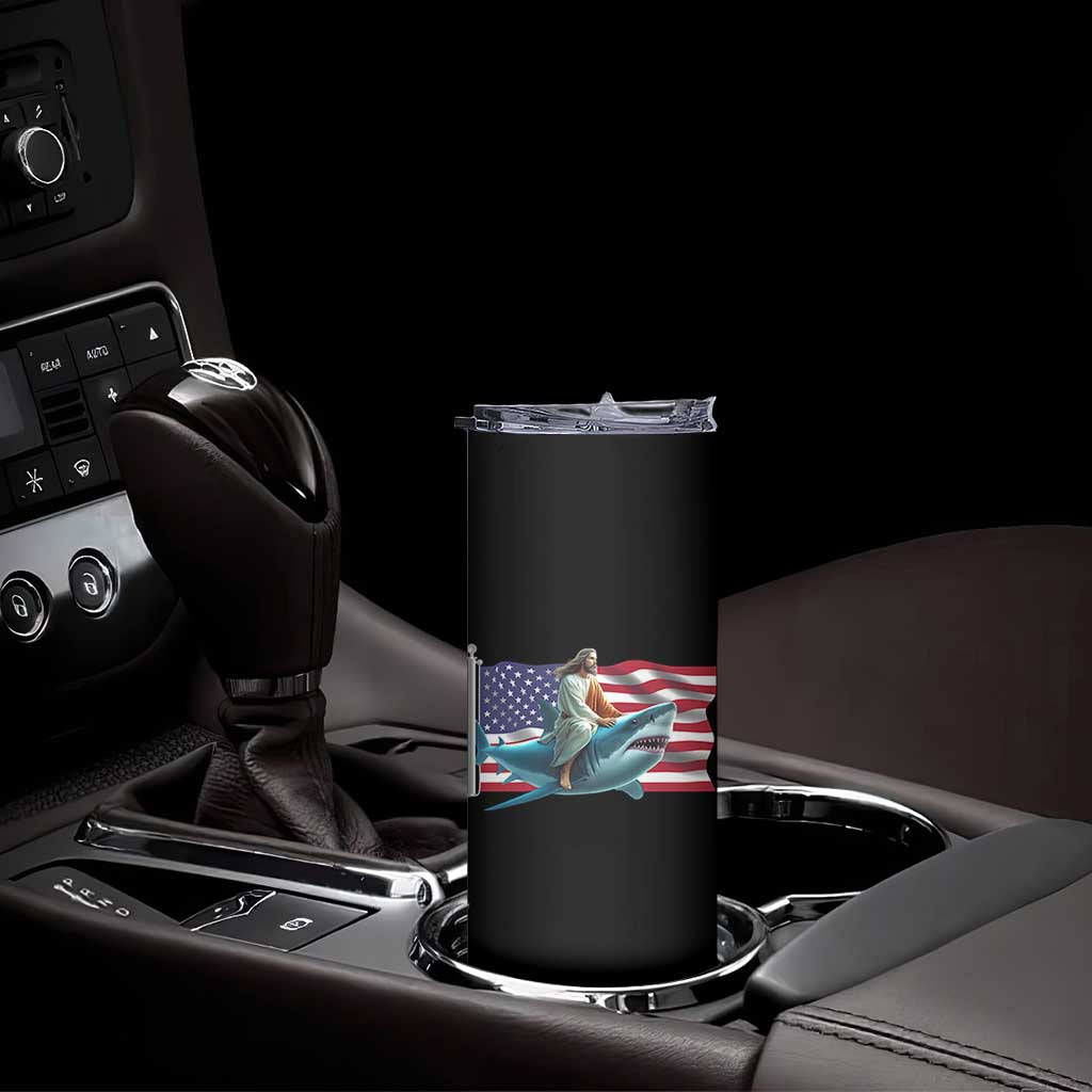 Funny Jesus Shark Skinny Tumbler Christian Patriotic American Flag Meme