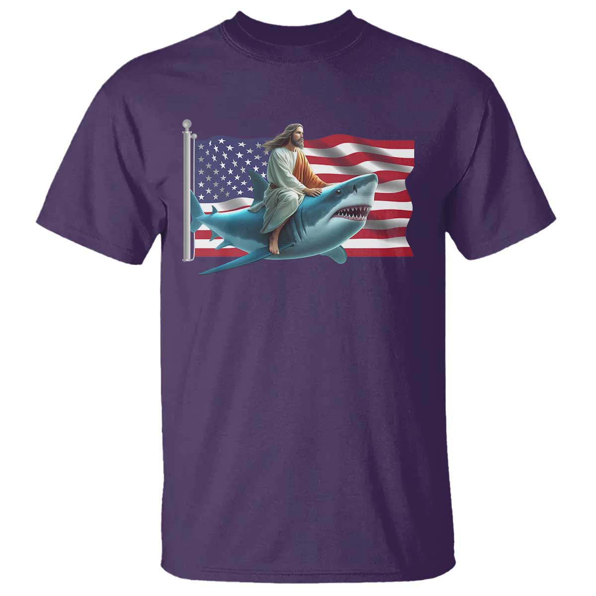 Funny Jesus Shark T Shirt Christian Patriotic American Flag Meme - Wonder Print Shop