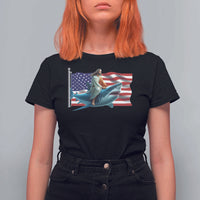Funny Jesus Shark T Shirt For Women Christian Patriotic American Flag Meme - Wonder Print Shop