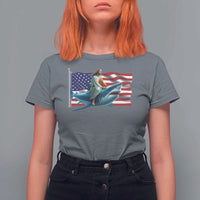 Funny Jesus Shark T Shirt For Women Christian Patriotic American Flag Meme - Wonder Print Shop