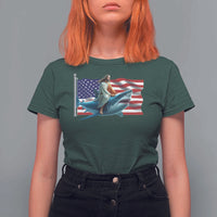 Funny Jesus Shark T Shirt For Women Christian Patriotic American Flag Meme - Wonder Print Shop