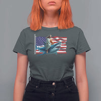 Funny Jesus Shark T Shirt For Women Christian Patriotic American Flag Meme - Wonder Print Shop