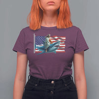 Funny Jesus Shark T Shirt For Women Christian Patriotic American Flag Meme - Wonder Print Shop
