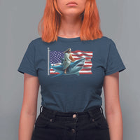 Funny Jesus Shark T Shirt For Women Christian Patriotic American Flag Meme - Wonder Print Shop