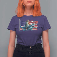 Funny Jesus Shark T Shirt For Women Christian Patriotic American Flag Meme - Wonder Print Shop