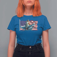 Funny Jesus Shark T Shirt For Women Christian Patriotic American Flag Meme - Wonder Print Shop