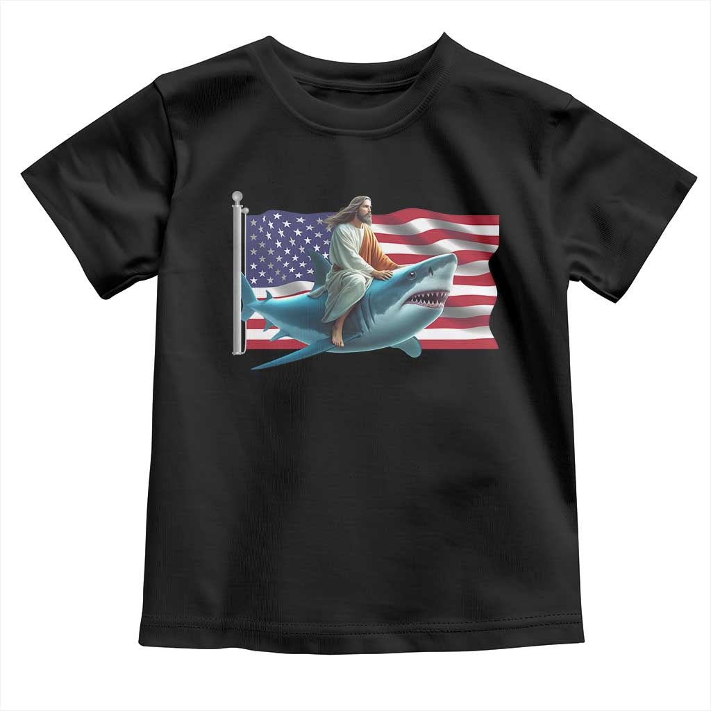 Funny Jesus Shark Toddler T Shirt Christian Patriotic American Flag Meme - Wonder Print Shop