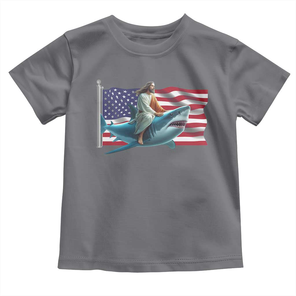 Funny Jesus Shark Toddler T Shirt Christian Patriotic American Flag Meme - Wonder Print Shop