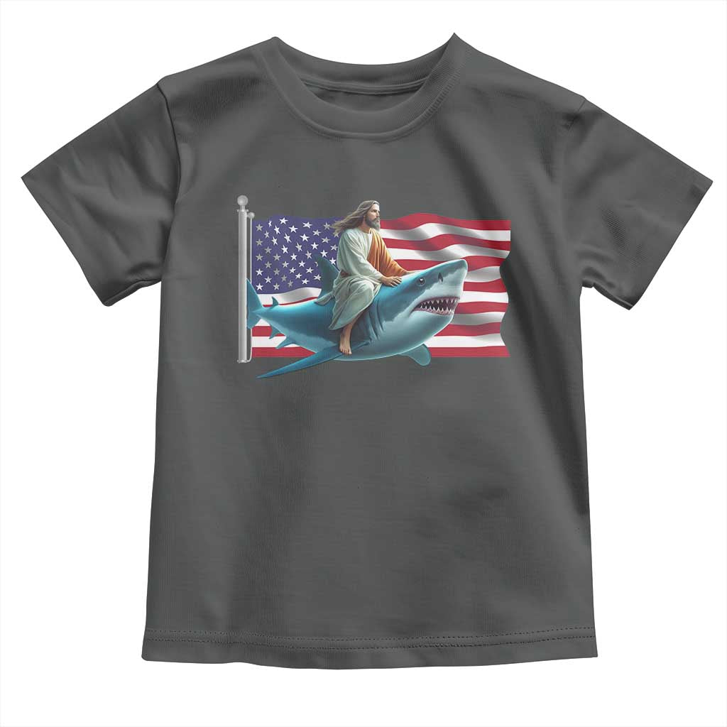 Funny Jesus Shark Toddler T Shirt Christian Patriotic American Flag Meme - Wonder Print Shop